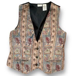 Vintage Tapestry Vest Leaf Academia Boho Button Front Fall Autumn Waistcoat
